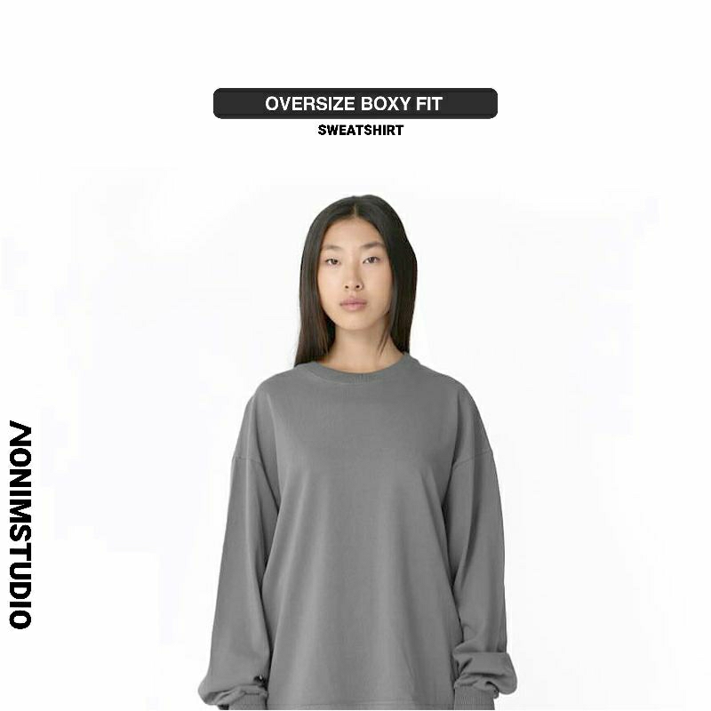 Jual Crewneck Oversize Boxy Cut - Sweater Polos Cotton Fleece 300Gsm ...