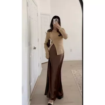 Rok Satin A Line Maxi Satin Silk Premium High Waist Pinggang Karet Tebal Tidak Nerawang Elegan