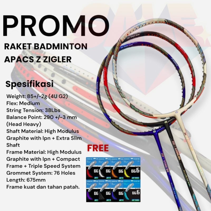 Jual raket apacs z zigler original/raket 38lbs/raket murah berkualitas ...
