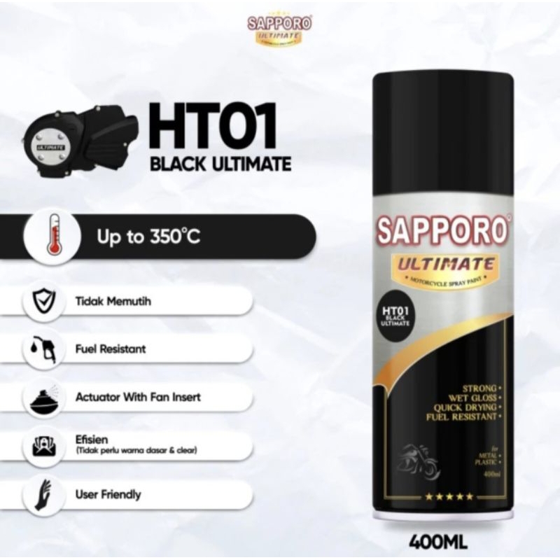 Jual Sapporo Ultimate Hi Temp Black HT01 / Cat Semprot / Cat Aerosol ...