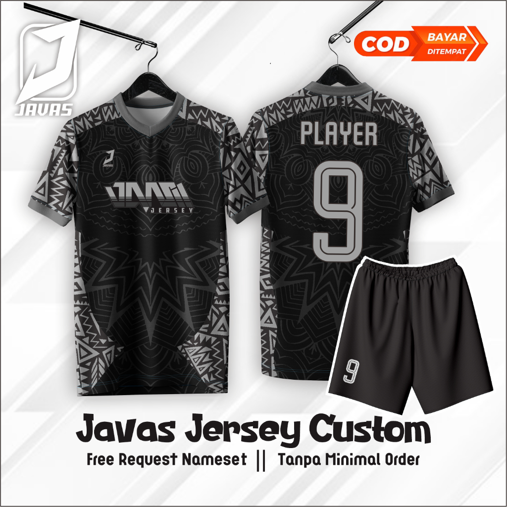 Jual Javas Jersey Futsal Dan Baju bola Hitam Motif Printing Custom Nama ...