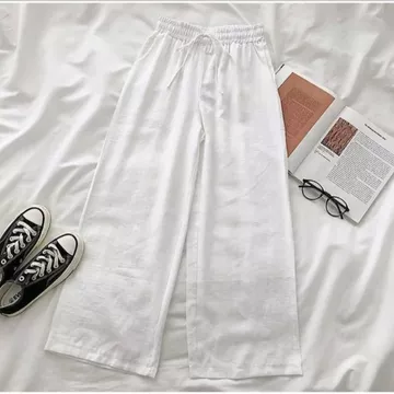 Celana Kulot Linen Premium Pinggang Full Karet Highwaist