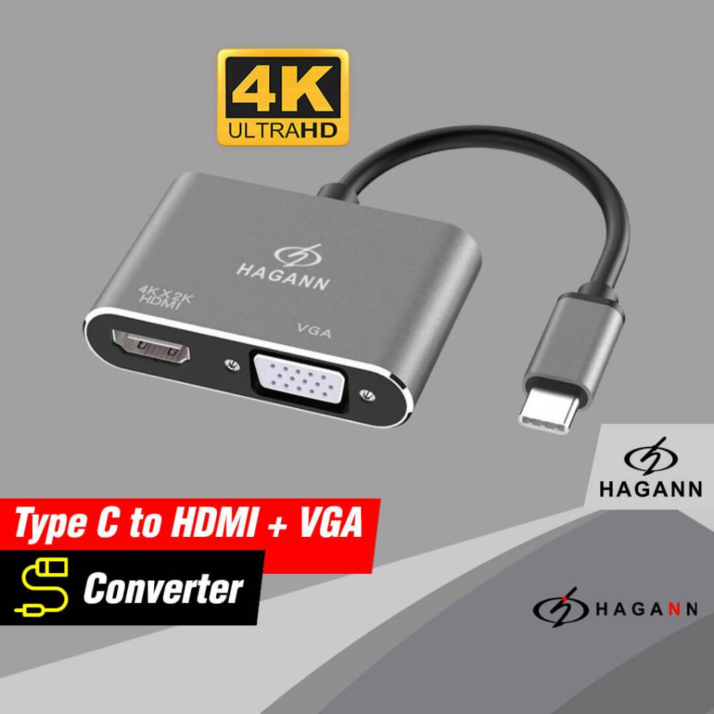 Jual HAGANN CON-CC23 Converter Type C to VGA & HDMI | Kabel Adapter ...