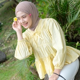 Mybamus Liora Rubber Blouse Atasan Kerut Dada Lengan Panjang Wanita Kekinian