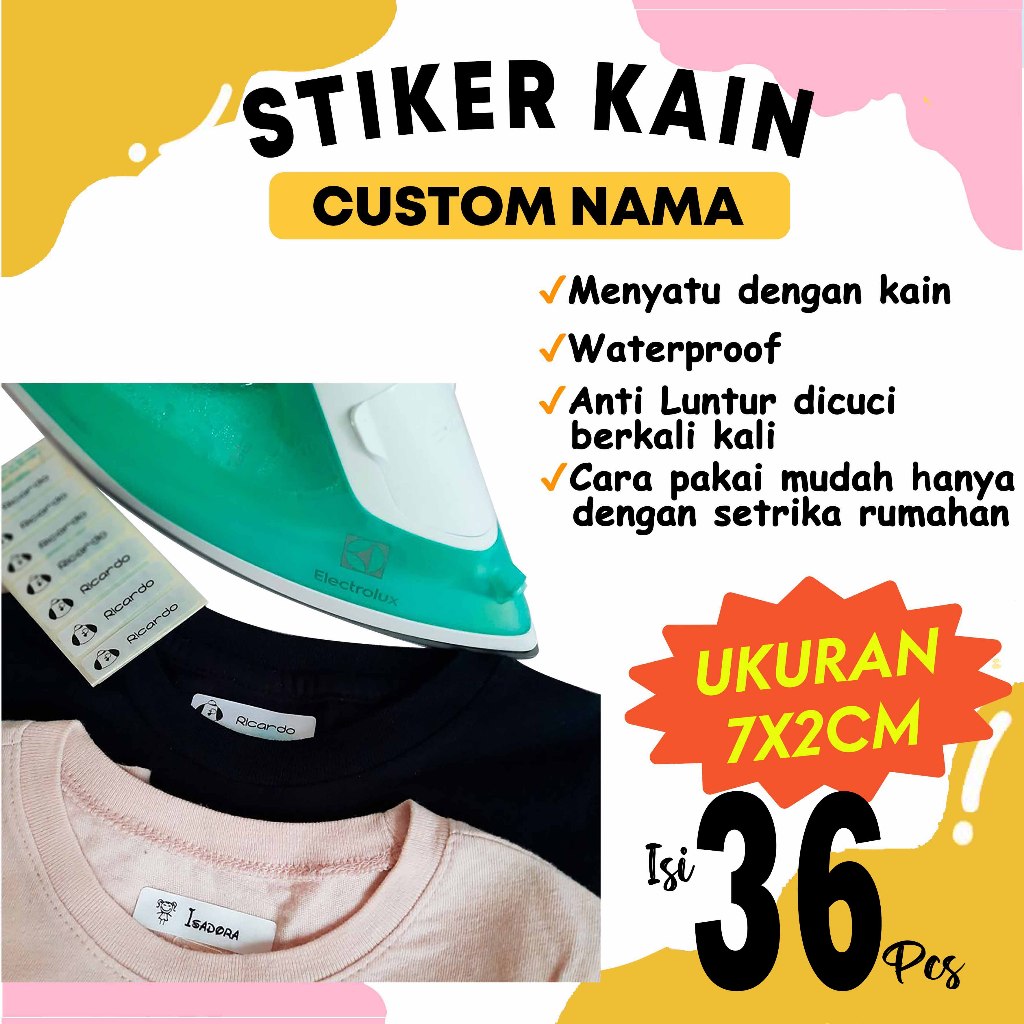 Jual Stiker Label Nama Kain Setrika Label nama anti air isi 36pc ...