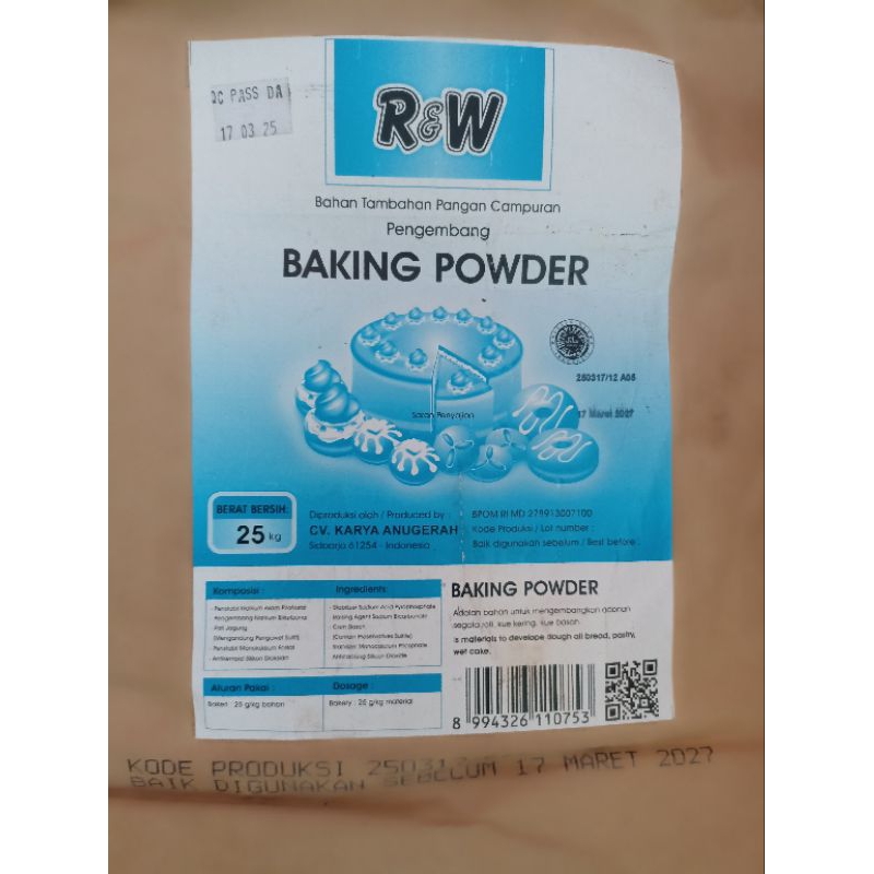 Jual R&W Rajawali Baking Powder DA (Double Acting) Repacked 1kg ...