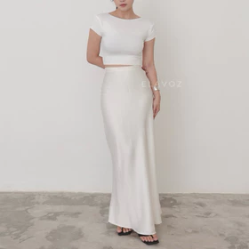 ELAVOZ Lisa Silk Long Skirt Bawahan Wanita Rok Wanita Rok Satin