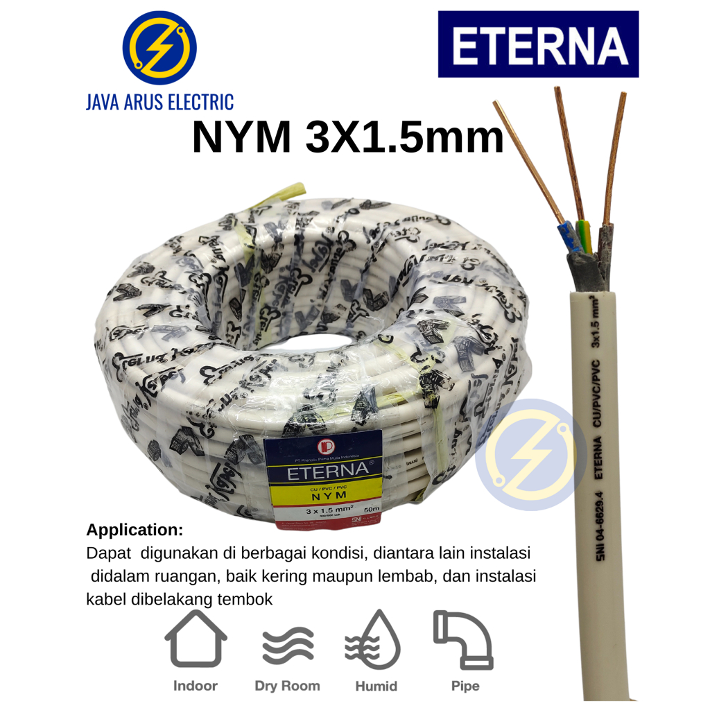 Jual KABEL LISTRIK POWER AC INSTALASI AC 1/2 - 1 PK 3X1.5mm 3X2.5mm 3 x ...