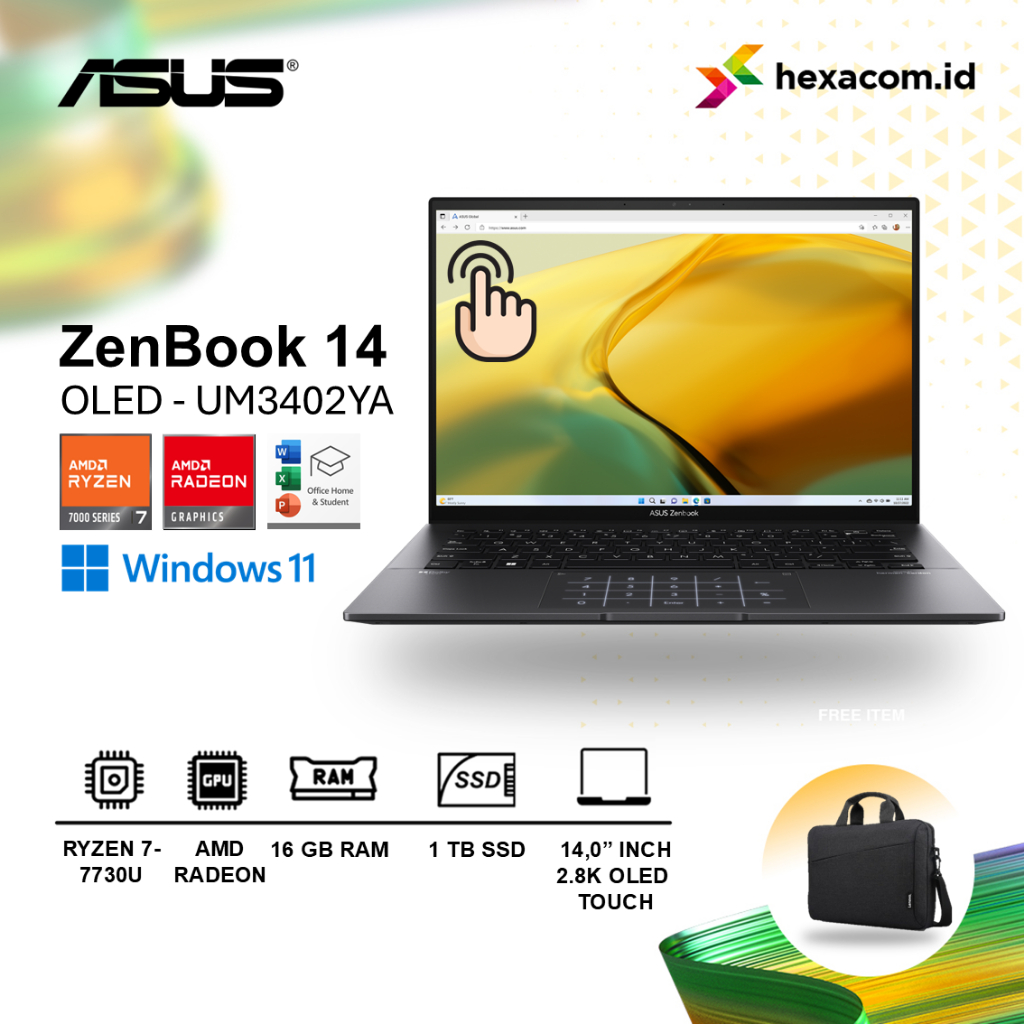Jual Laptop Asus Zenbook 14 UM3402YA Ryzen 7-7730U RAM 16GB 1TB