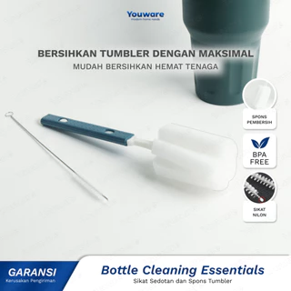 Youware - Hira Bottle Cleaning Essentials Sikat Sedotan Stainless / Sikat Tumbler / Botol Minum dengan Spons Higienis dan Praktis untuk Mencuci dan Membersihkan