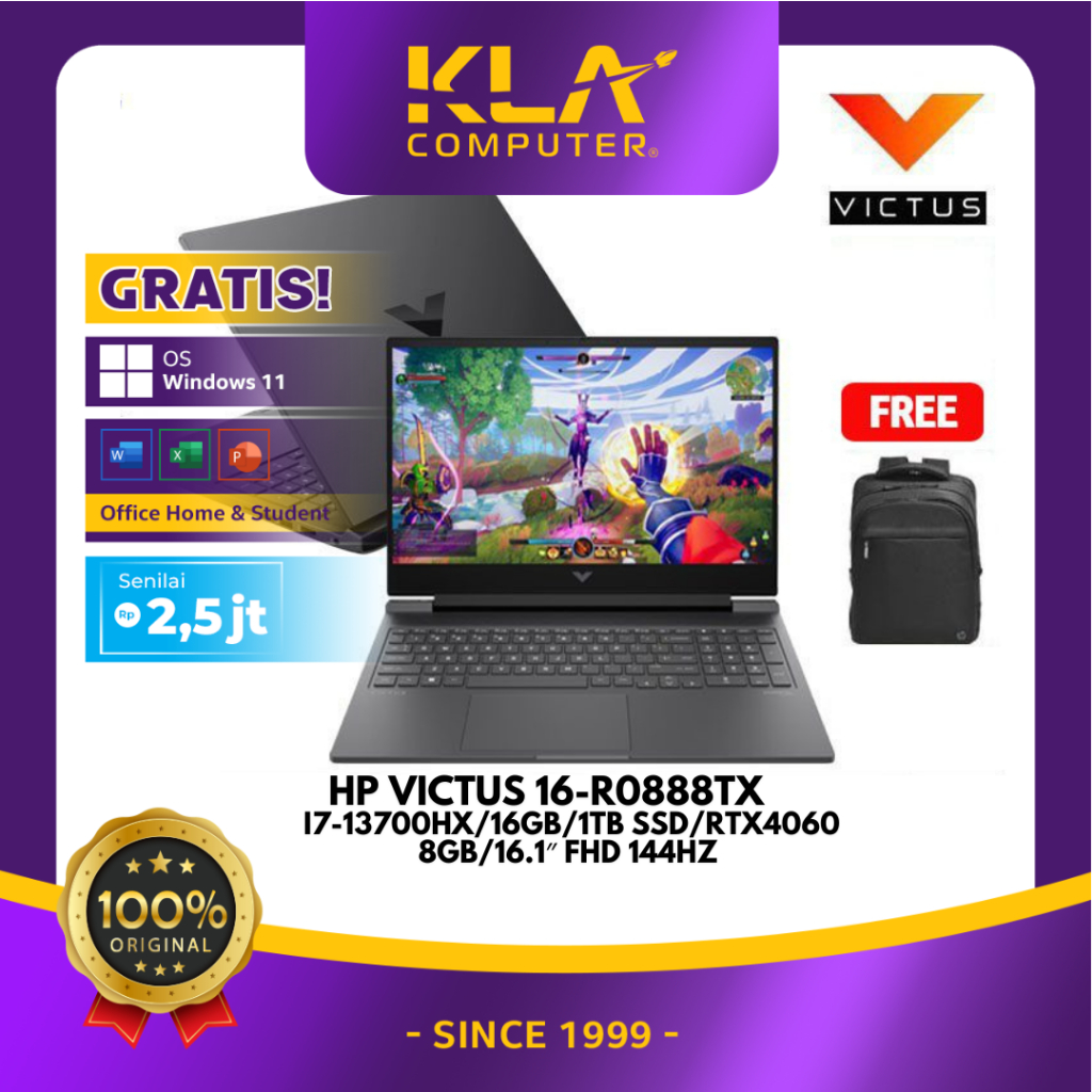 Jual HP Victus 16-r0888TX /Core i7-13700HX/16GB/1TB SSD/RTX4060 8GB/16 ...