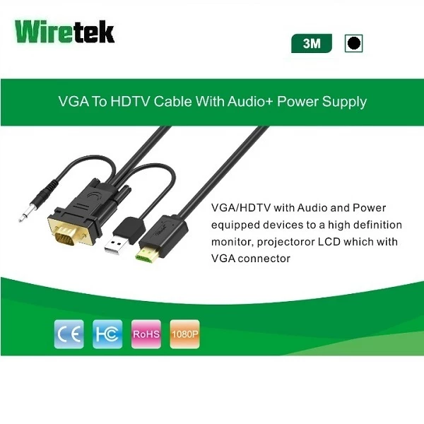 VGA to HDMI with Audio and Power Cable 3meter WIRETEK