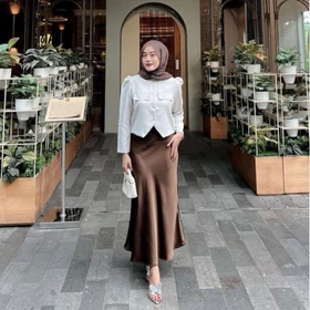 Rok Satin Reine 90CM Satin Long Skirt Rok Satin Panjang S Sampai 2XL