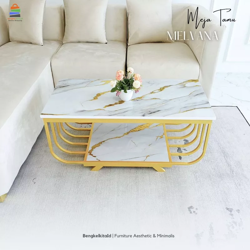 Meja Tamu Aesthetic Meja Sofa Panjang Meja Konsol Ruang Tamu MEVANA Susun 2 Besi Holo Cat Duco Mewah