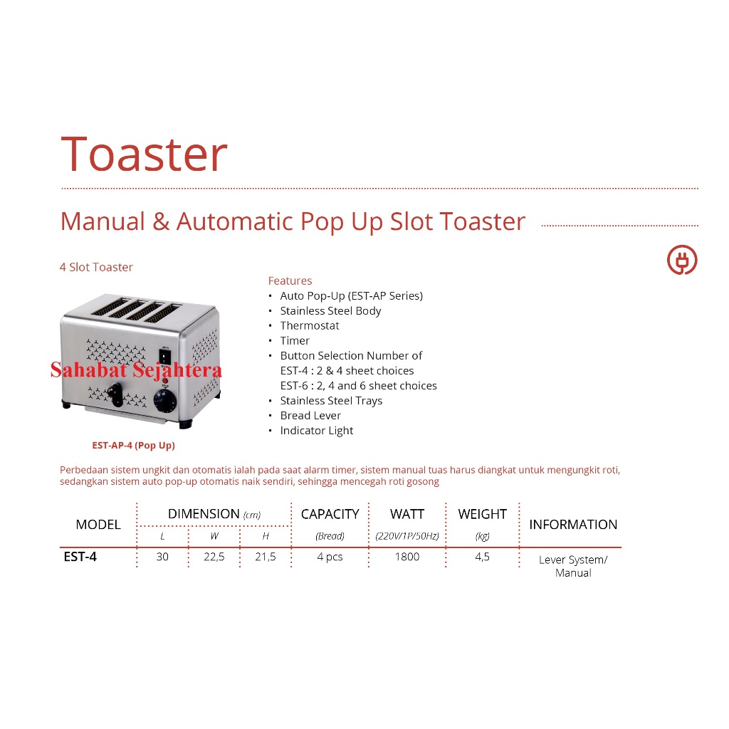 Jual GETRA Manual Pop Up Slot Toaster EST-4 Alat Pemanggang Roti ...