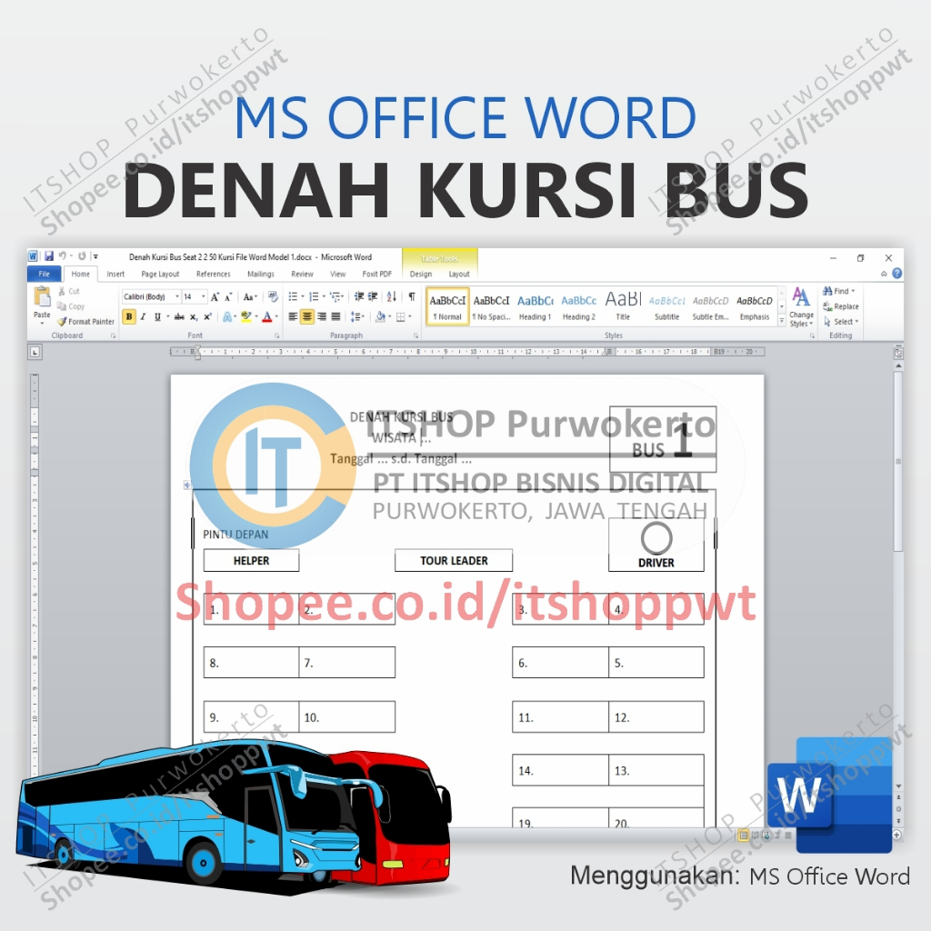 Jual Template Denah Kursi Bus Format Word Siap Edit dan Cetak | Shopee ...