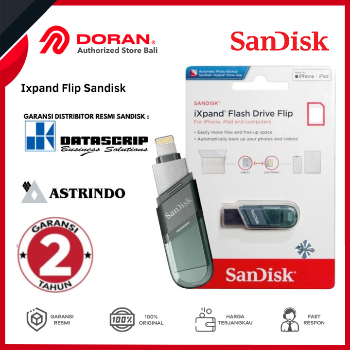 Jual SanDisk Ixpand Flip 256GB Flashdisk OTG USB to Lightning USB 3.1 ...