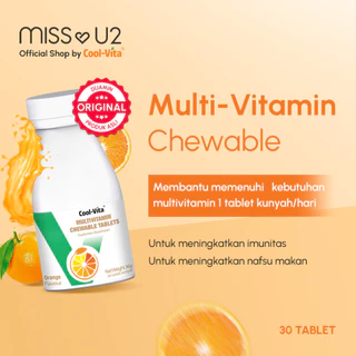 COOLVITA ORIGINAL MULTIVITAMIN Chewable Suplemen Makanan 30 Tablets Orange Jaga Imun Tubuh | Vitamin C | Suplemen Gemuk | Tubuh Fit Sehat Kuat  Miss U2