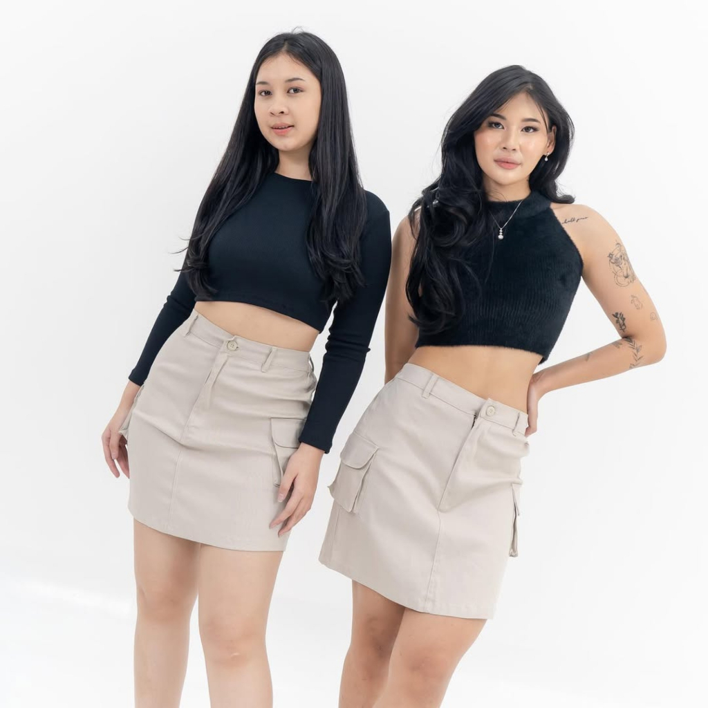 Jual Rok Kargo Pendek Wanita / Mizel Mini Skirt Cargo / Rok Polos ...