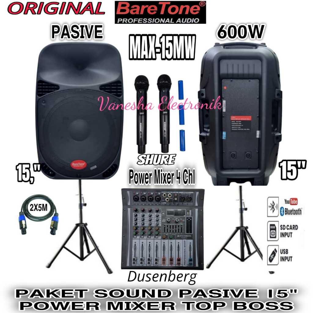 Jual Paket Sound System Speaker Pasif 15 Inch Baretone MAX15MW+Power ...