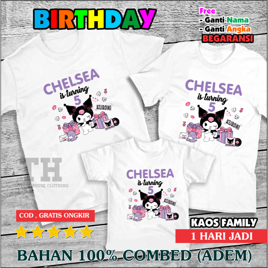 Jual Kaos Ulang Tahun Kuromi - Free Ganti Nama Dan Angka | Shopee Indonesia