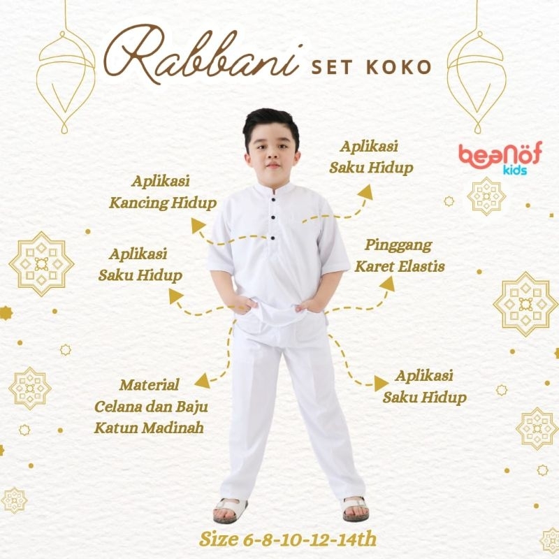 Jual Stelan koko putih lengan pendek anak laki 5 - 13 tahun set rabbani ...