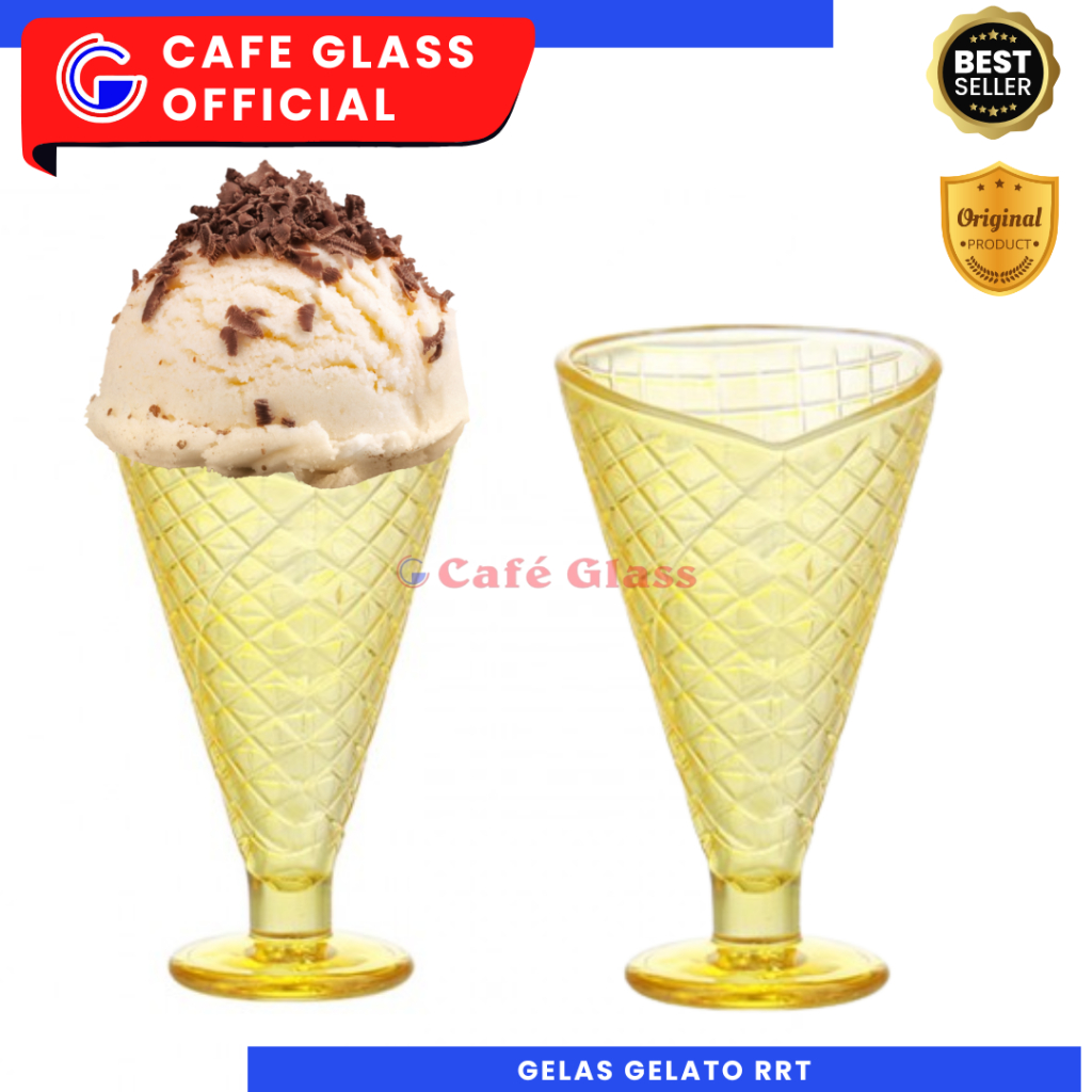 Gelas Ice Cream Kaca - Gelas Gelato - Gelas Es Krim Cantik Motif Cone - Gelas Dessert Unik