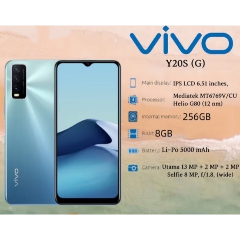 HP  Y20s RAM 8GB/256GB HP Murah Android, Layar 6.51" HD, Baterai 5000mAh Handphone
