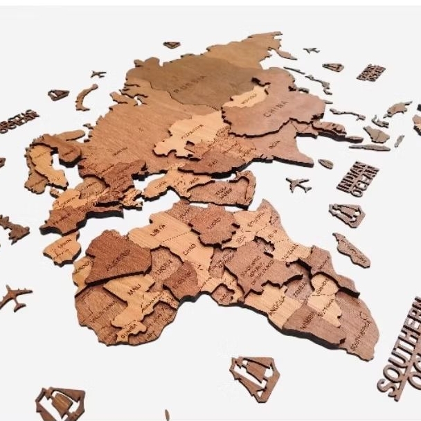 Jual Peta Dunia Kayu L dan M 3D Timbul (3D Wooden World Map) / Dekorasi ...
