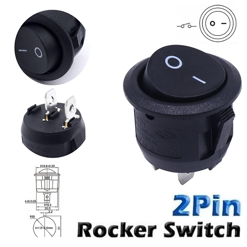 Jual Saklar Bulat 2 Kaki HITAM 2P Round Rocker Switch KCD-1 6A 250VAC ...