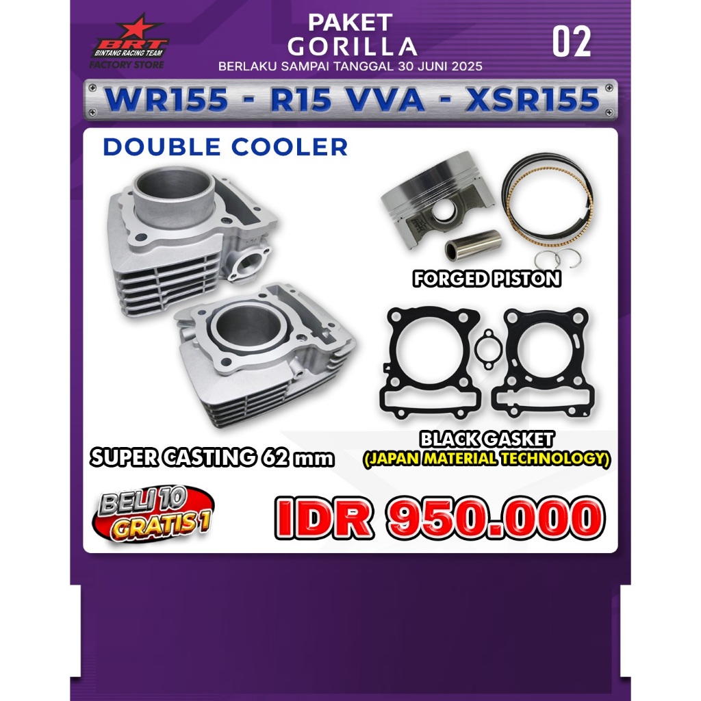 Jual PAKET GORILLA 2 WR 155/R15 VVA/XSR155 BRT - BLOK DOUBLE COOLER 62. ...