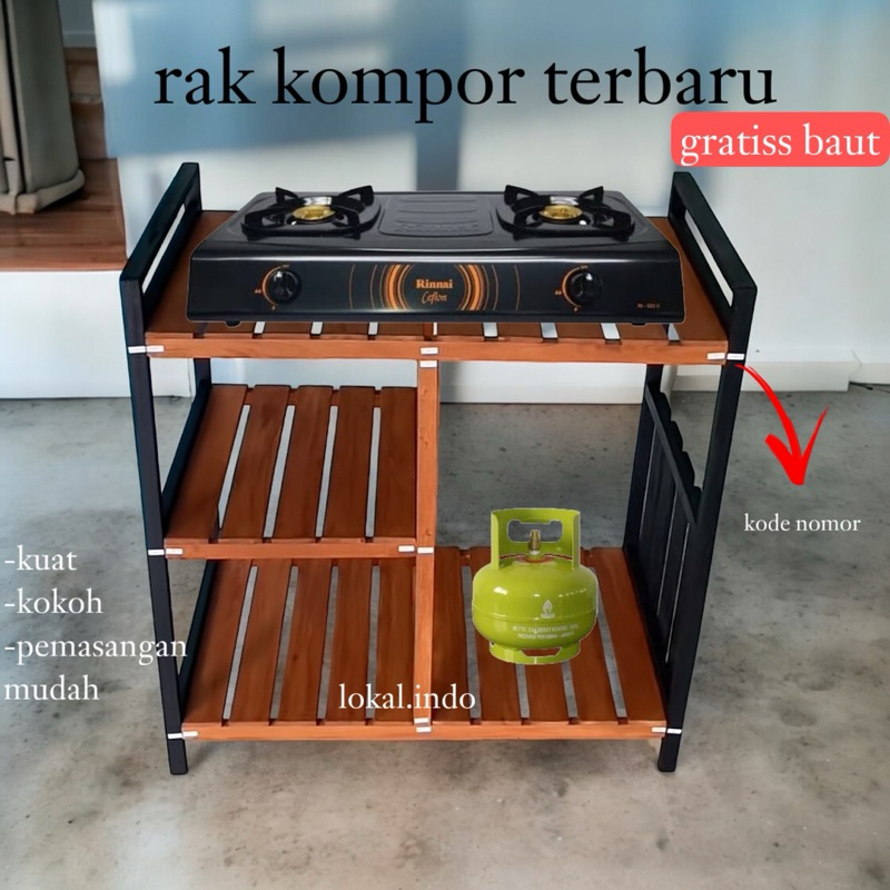 Jual Meja Kompor Gas 3 Susun Rak Kompor 2 Tungku Rak Kayu Serbaguna ...