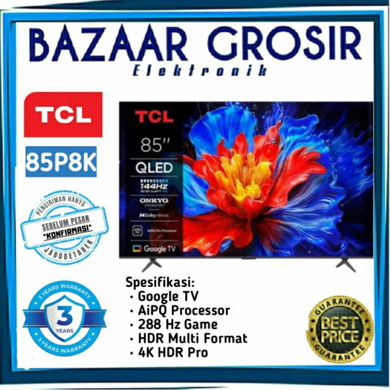 Téléviseur TCL QLED 4K 98P8K – 98 Pouces, 144 Hz, Game Master, HDR Pro, Processeur AiPQ, HDMI 2.1