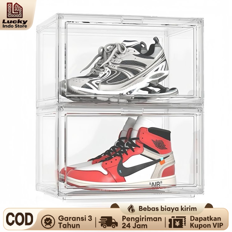 Jual SALVO PET Plastic Sneaker Stackable Storage Transparent Boxes Drop ...
