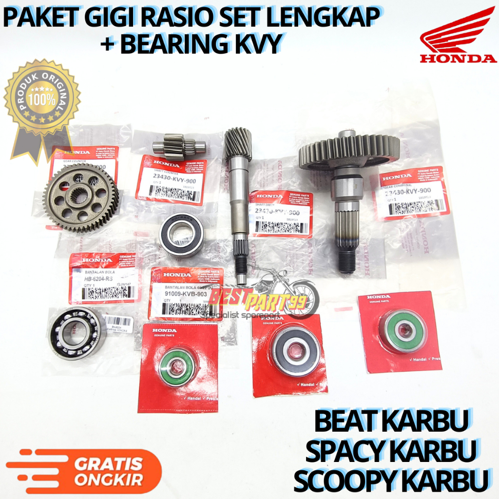 Jual Paket gigi rasio set lengkap + bearing KVY honda BEAT SPACY SCOOPY ...