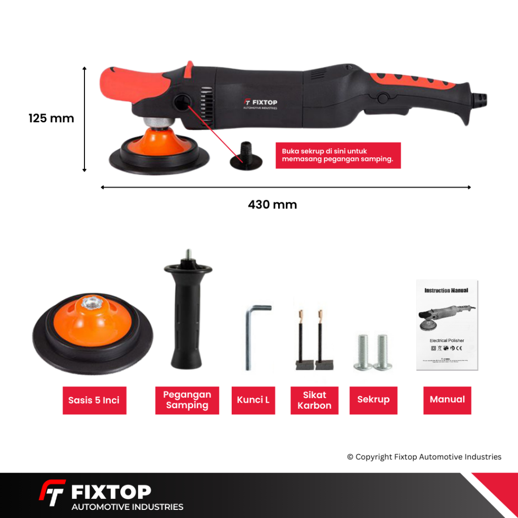 Jual FIXTOP Mesin Poles Mobil 5 Inch DA/RO Polisher Machine 5