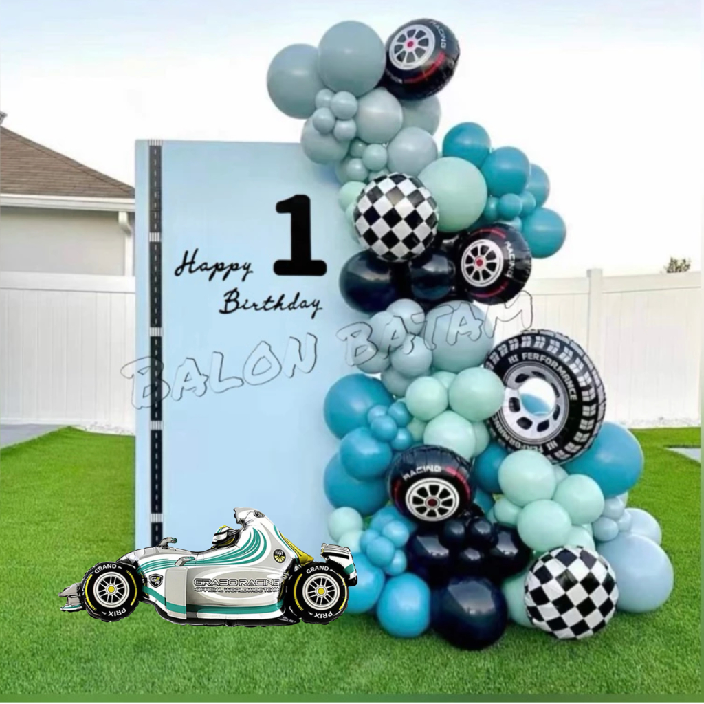 Paket Balon Banner Happy Birthday Racing 65pcs 9861