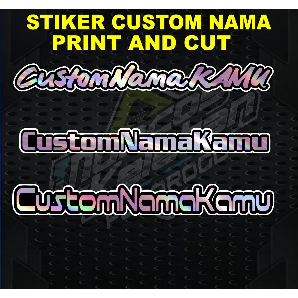 Jual stiker custom nama print and cut hologram | Shopee Indonesia