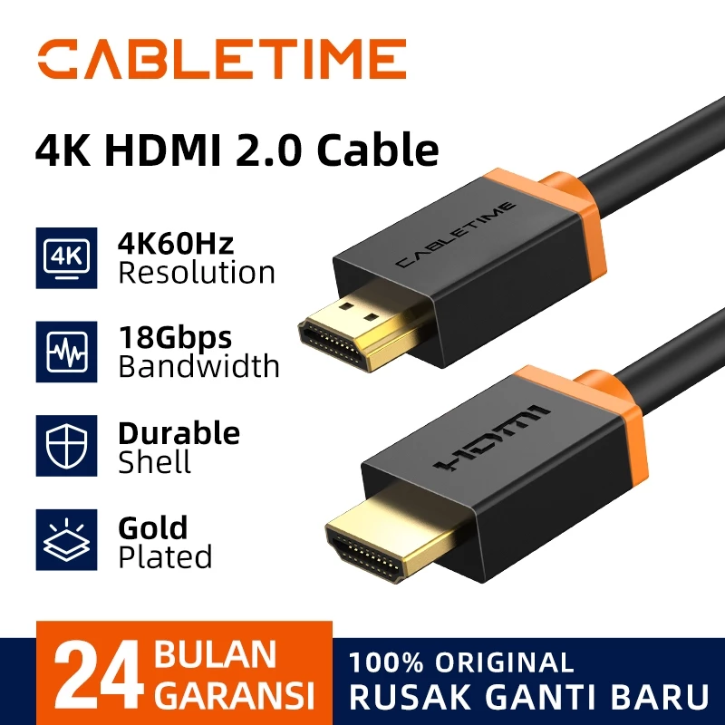 CABLETIME Kabel HDMI Ultra HD 4K High Speed Male to Male Prime Series