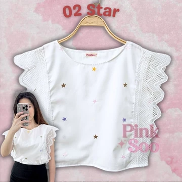 Baju Atasan Wanita Korean Style Renda Blouse Motif Bunga Bordir CARLA By Pinksoo
