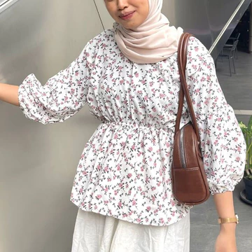 Flora Blouse Motif Bunga Olla Blouse Korean Style Atasan Blouse Vintage Wanita Motif Bunga