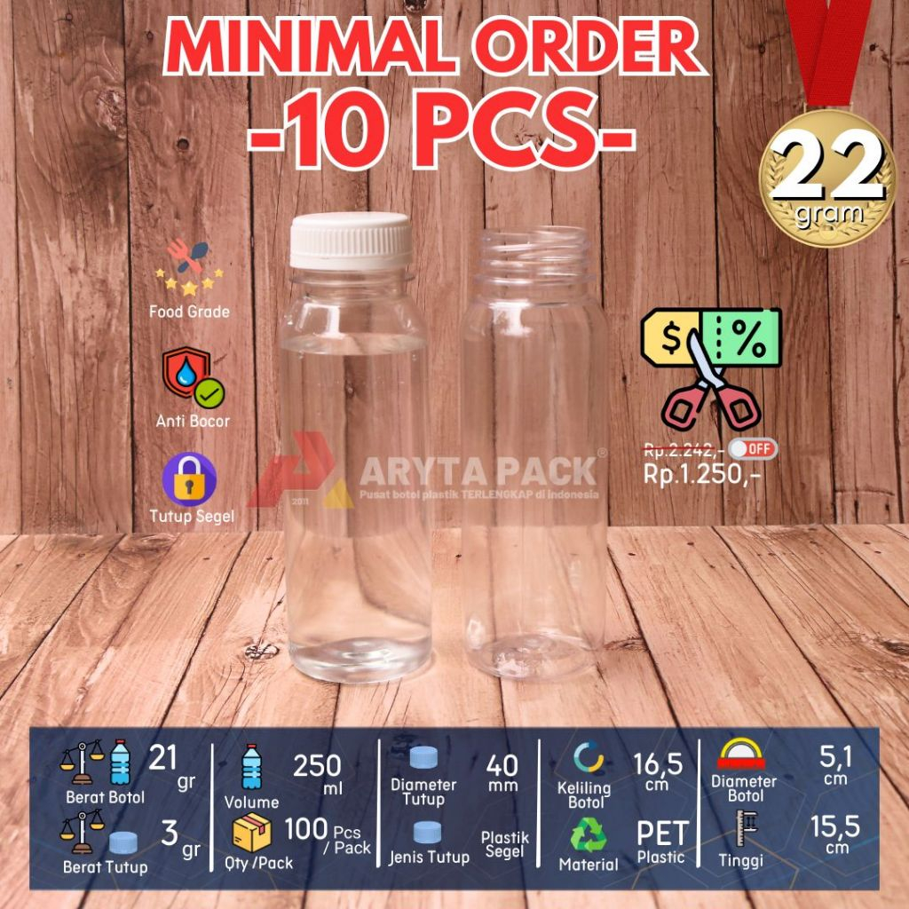Jual Botol plastik PET 250ml kale bulat HR premium 22gr minuman jus ...