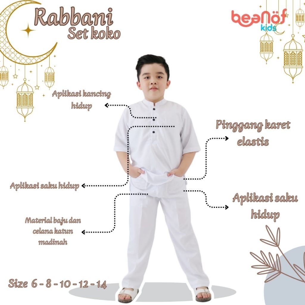Jual SETELAN KOKO ANAK PUTIH RABBANI SIZE 8-16 BY BEANOF | Shopee Indonesia