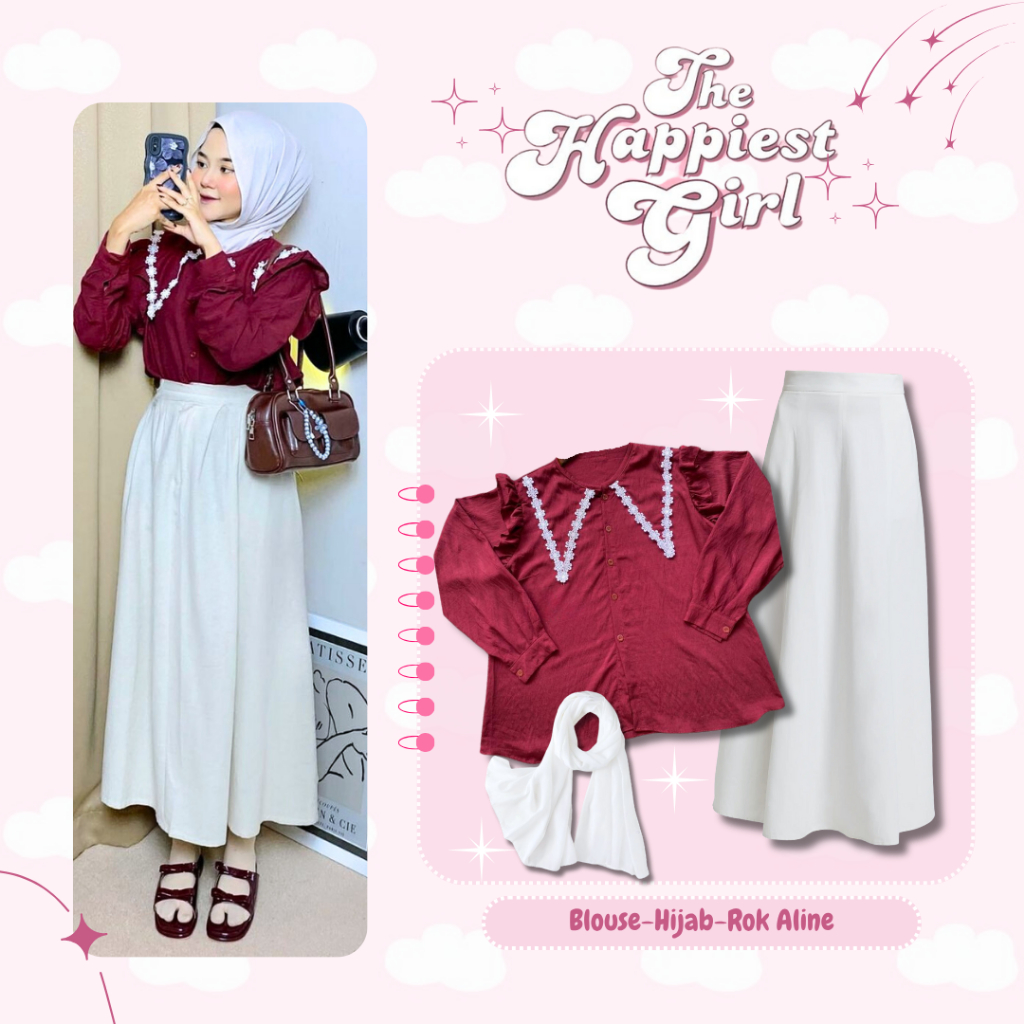 Jual Oneset Elegan Dailywear Blouse Hijab-Rok Aline Outfit