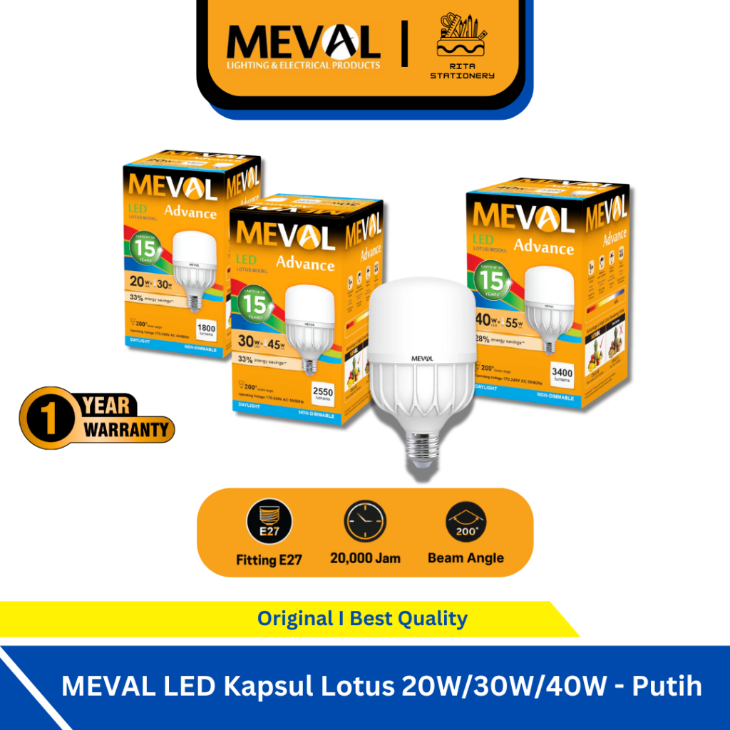 Jual Meval LED Kapsul Lotus 20W / 30W / 40W Berkualitas Bohlam Terang ...