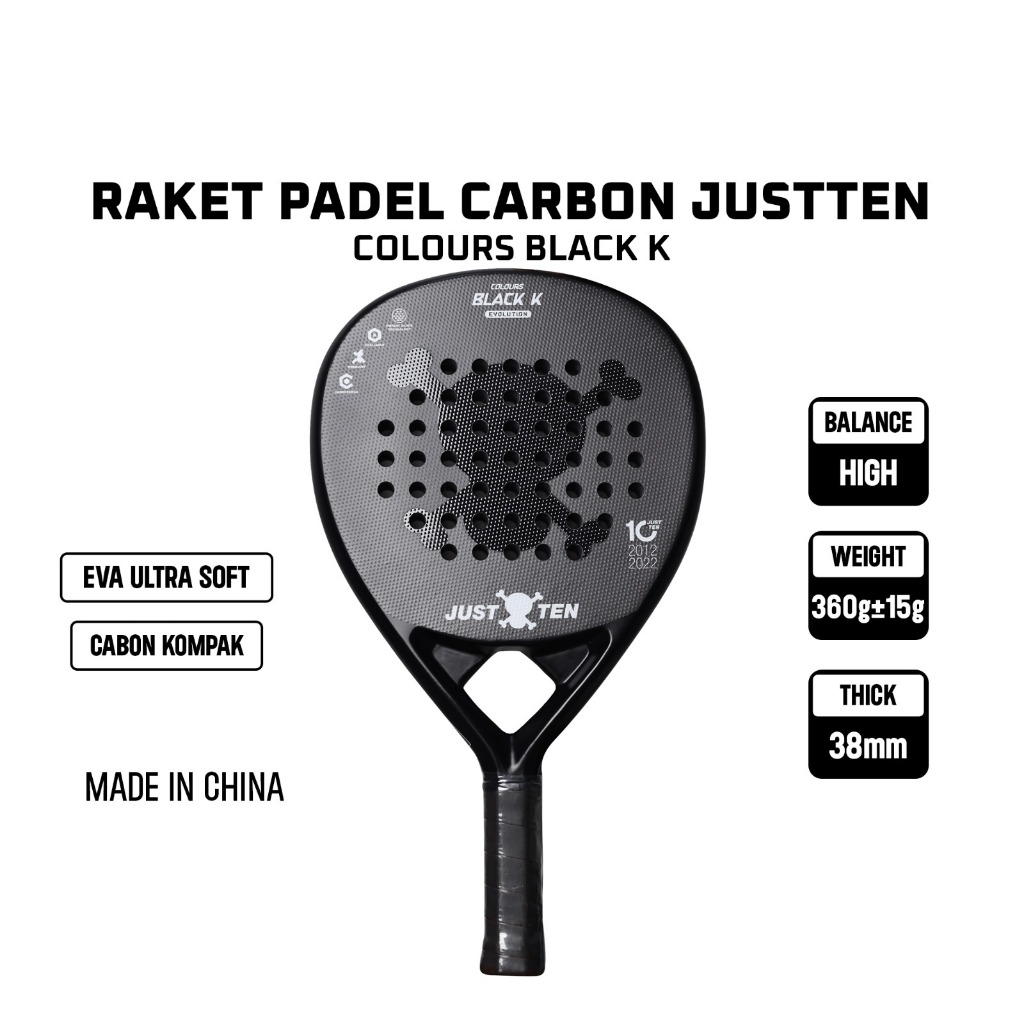 Jual Padel Raket Carbon Just Ten Black | Shopee Indonesia