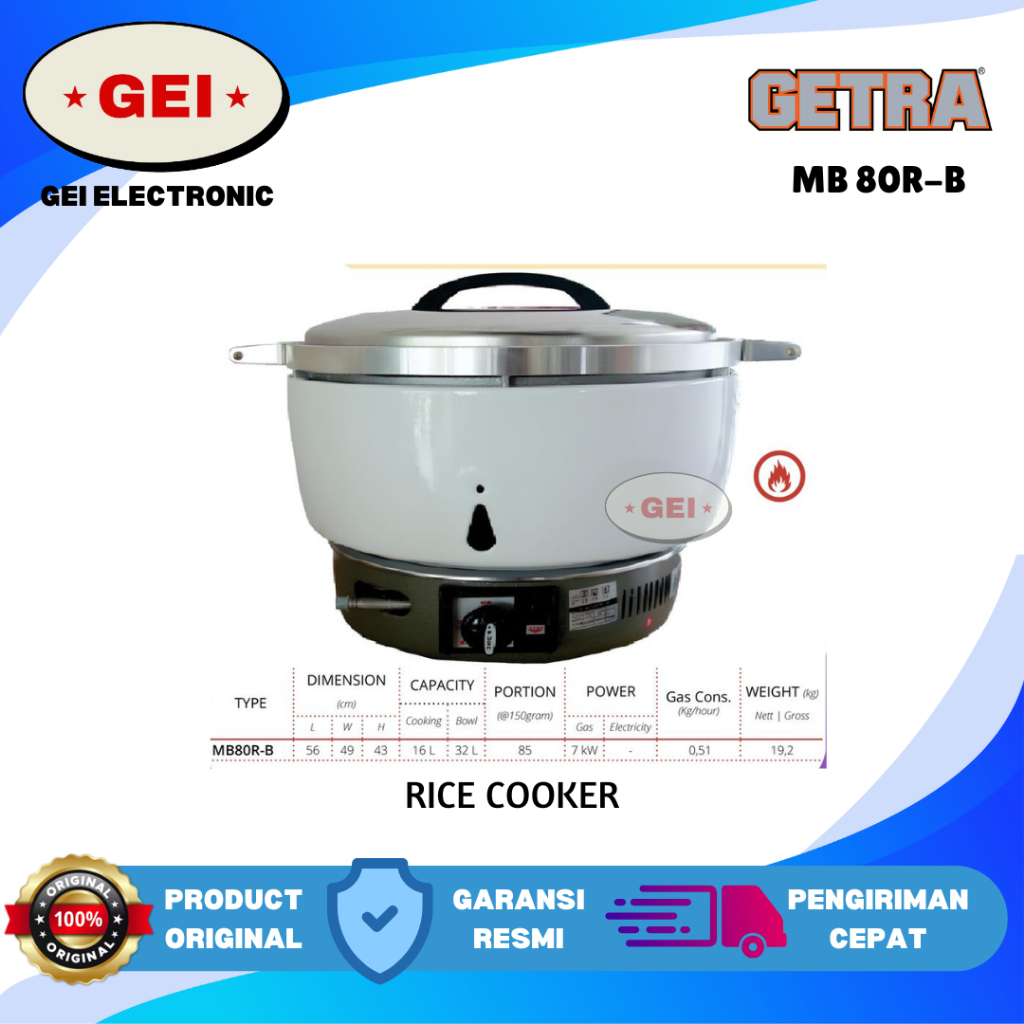 Jual Rice Cooker Gas GETRA MB80R B / MB 80 R B Besar 32 Liter | Shopee ...