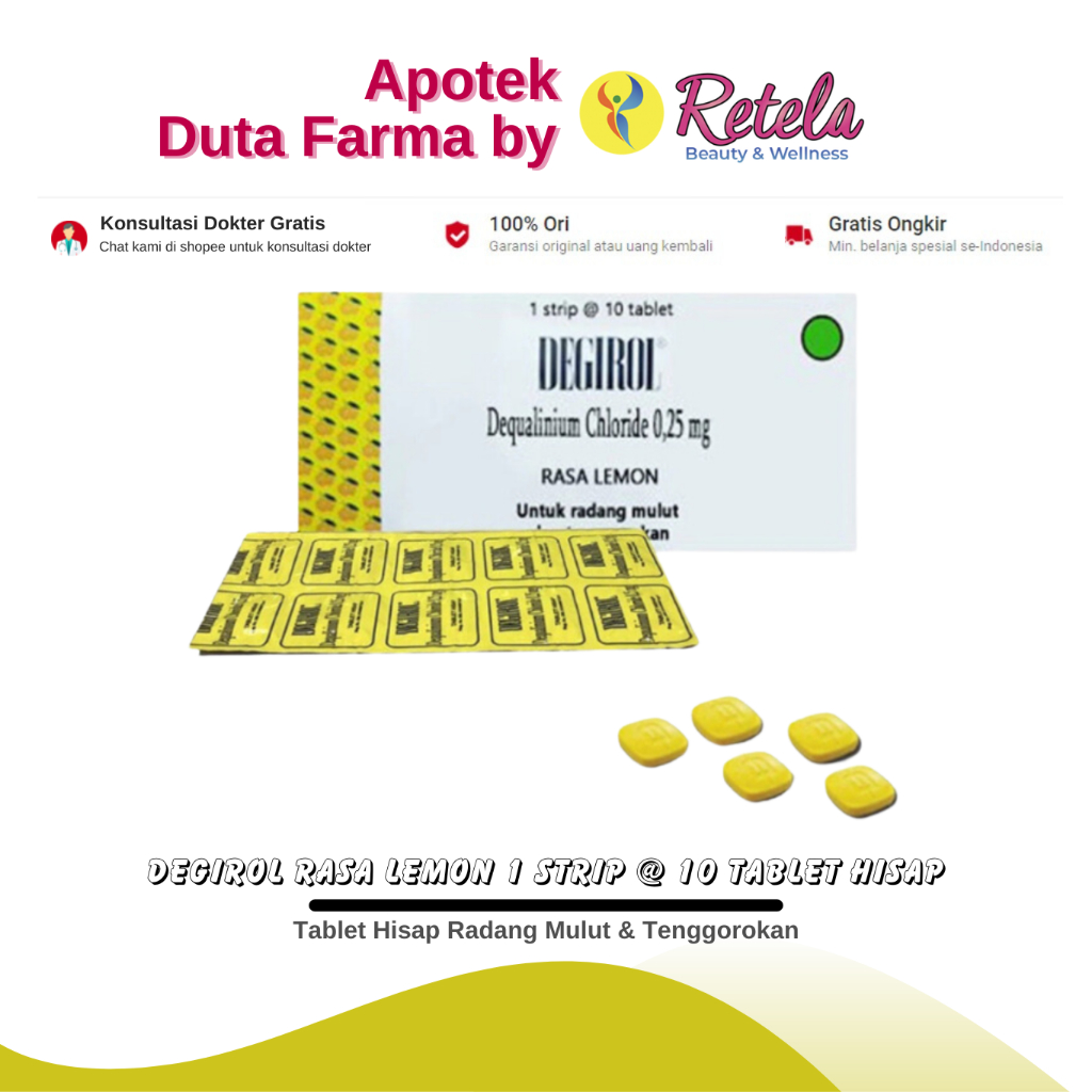Jual Degirol Rasa Lemon 1 Strip @ 10 Tablet Hisap / Tablet Hisap Radang ...