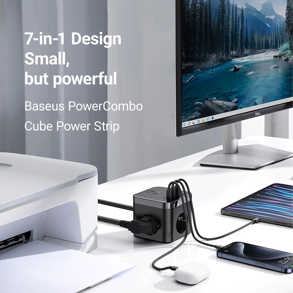 Jual Baseus Colokan Charger PowerCombo Cube 30W 3A 7 in 1 Power Strip ...
