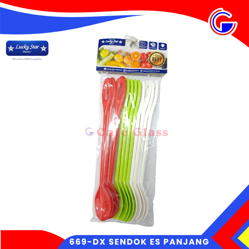 Sendok Es Panjang - Sendok Pengaduk Bahan Plastik Lusin - Sendok Es Gagang Panjang 669-Dx Lucky Star